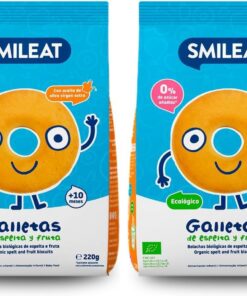 Smileat - Galletas de Espelta y Fruta para Peques 10+ meses - Sin Azúcar Añadido, Con Aceite de Oliva Virgen Extra- Perfectas Como Snack o Merienda - 220g (Paquete de 2)