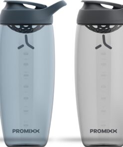 PROMIXX PURSUIT botella mezcladora de proteínas 2 unidades, botellas mezcladoras deportivas para mezclas de proteínas y batidos de suplementos – Azul Medianoche, Gris Grafito, 950ml