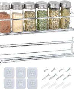 joeji's Kitchen Estanteria especias de dos niveles | Organizador de condimentos para estanteria cocina | Organizador de especias para colgar en la pared, estante de especias plateado