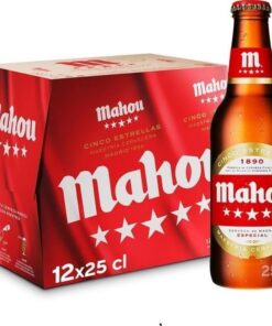 Mahou 5 Estrellas, Cerveza Lager Dorada, Pack 12 Botellines x 25cl