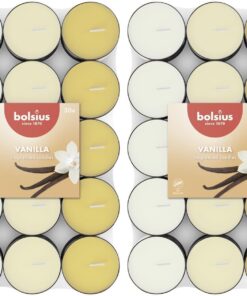 Bolsius - 30 velas de té perfumadas - Vainilla - Duración de combustión de 3,5 horas - Diámetro 38 mm – Extractos naturales – Contiene cera vegana – Sin aceite de palma (Paquete de 2)