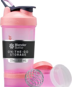 BlenderBottle - Botella mezcladora con organizador de pastillas y almacenamiento para proteína en polvo, sistema clásico V2 ProStak, 22 onzas, rosa | A prueba de fugas | Tecnología Blenderball Whisk | Batidos de proteínas | Suplementos | Hidratación