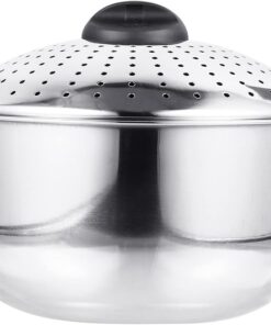 DOITOOL Olla de pasta de acero inoxidable con tapa de colador, antiadherente para espaguetis fideos olla de cocina para cocinar pasta, fideos, verduras o salsa, astilla, 6.2 x 9.2 pulgadas