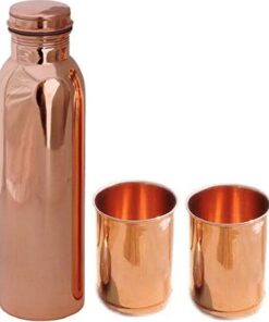 Botella de agua de cobre puro de 1 litro con 2 vasos de cobre para regalo