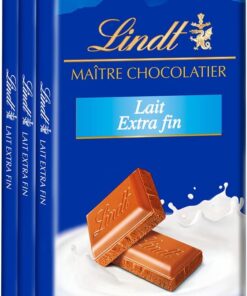 Lindt & Sprüngli - Juego de 3 tabletas maestras de chocolate con leche extragrande, 3 x 100 g