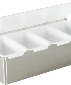 LOUIS TELLIER – Caja de especias y condimentos 4 compartimentos – INOX – Práctico expositor y dispensador para especias, ingredientes y rellenos a mano – Calidad profesional
