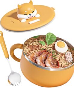 Cuenco de pasta de acero inoxidable de 1200 ml con aislamiento térmico | Tazón de pasta exprés para fideos, sopa, casa, universidad, adulto
