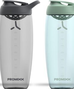 PROMIXX PURSUIT botella mezcladora de proteínas 2 unidades, botellas mezcladoras deportivas para mezclas de proteínas y batidos de suplementos – Gris Grafito, Verde Algas Marinas, 950ml