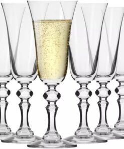 Krosno – Copas para Champán 165 ml – Juego de 6 unidades – Colección Krista – Cristal sin Plomo – Diseño Elegante con Tallo Decorado