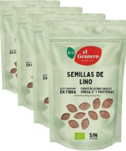 El Granero Integral - Semillas de Lino BIO - 500 Gr - Fuente de Proteínas y Ácidos Grasos Omega-3 - Ricas en Fibra y Antioxidantes - Regulan el Azúcar en la Sangre - Aptas para Veganos (Paquete de 4)