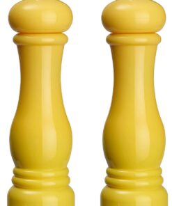 Juego de 2 auténticos molinillos de especias de plástico ABS, mecanismo de molienda de cerámica, molinillo manual, ideal para especias como pimienta, sal y guindilla, 21 cm, amarillo