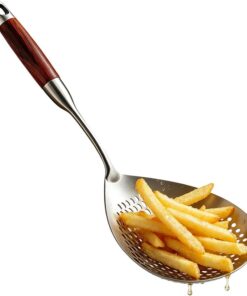 Cucharón de acero inoxidable – Colador de mango largo de 16.61 pulgadas, espumadores de cocina con cuchara de malla, cuchara de albóndigas de fideos de pasta, colador de alambre de verduras Wonton