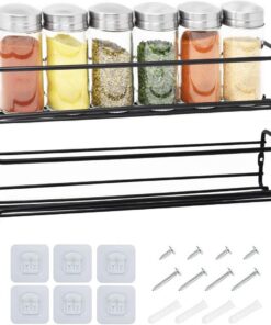 joeji's Kitchen Estanteria especias de dos niveles | Organizador de condimentos para estanteria cocina | Organizador de especias para colgar en la pared, estante de especias color negro