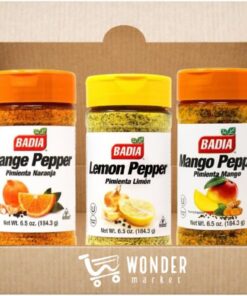 Wondermarket. Pack de especias lemon pepper, orange pepper, mango pepper. Especias con pimienta.