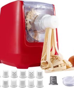 Máquina eléctrica para Hacer Pasta, máquina automática para prensar Fideos, 2 en 1 para amasar y Hacer Fideos de Pasta, para Espagueti, Fideos, 13 Formas,Red (Color : Red Rouge)