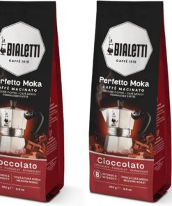 Bialetti - Perfetto Moka Cioccolato: Café Molido Tueste Medio, Aroma de Chocolate, 250g, Paquete con Válvula Unidireccional para Preservar el Sabor (Paquete de 2)