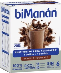biManán - Batido de Chocolate, Batidos Sustitutivos de Comidas para Adelgazar, Bajos en Calorías, Ayudan a Perder y Controlar el Peso, con Proteínas, Vitaminas y Minerales - 6 x 50 g: 300 g