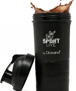 Shaker de Proteinas 600ml con Compartimentos Sport Live de Drasanvi Gym | Con Rejilla Antigrumos y Bola Mezcladora, Libre de BPA, Antigoteo, Ideal para Llevar al Gimnasio, Sport Live Drasanvi