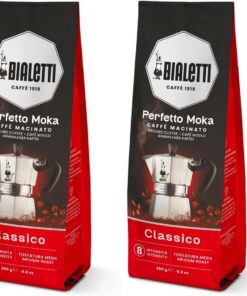 Bialetti - Perfetto Moka Classic: Café Molido Tueste Medio, Aroma de Avellana y Fruta Seca, 250g, Paquete con Válvula Unidireccional para Preservar el Sabor (Paquete de 2)