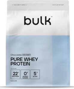 Bulk Pure Whey Proteína en Polvo Menos Dulce, Chocolate, 22g de Proteína 5g de BCAA por Porción, Batido de Concentrado de Suero, Bajo en Azúcar, Apoya el Crecimiento y la Recuperación Muscular, 2.5kg