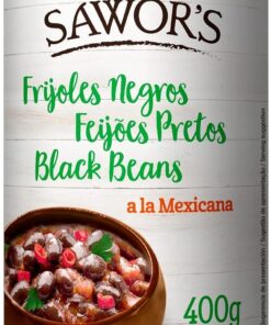 SAWORS - Frijoles Negros Enteros, Alubia Negra, Black Beans, Ideal para Burritos, Fajitas y Nachos, Comida Mexicana, 400g (Paquete de 6)