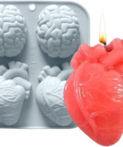 Formas de Halloween con forma de órgano antiadherente, como accesorio de de Halloween | Molde de silicona 3D con forma de corazón humano para resina, postres, pudín, cemento, arcilla, jabón
