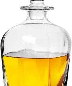 Decantador de vidrio con tapón geométrico hermético, decantador de whisky para vino, bourbon, brandy, licor, jugo, agua, enjuague bucal. Vaso italiano sin plomo (710 ml)