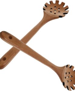 ULTECHNOVO 2 Cucharas De Pasta De Madera Con Mango Largo Cuchara De Madera Para Pasta Para Fideos Utensilio Colador De Fideos Para Servir Cucharón Para