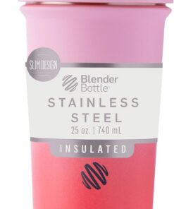 BlenderBottle Strada Sleek Shaker Cup - Botella de agua aislada de acero inoxidable con batidor de alambre, 710 ml, flamenco degradado