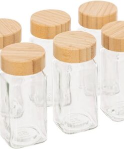 5Five – Juego de tarros de especias transparentes de cristal y bambú – Organizador de especias