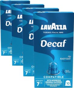 Lavazza, Decaf, 10 Cápsulas de Café Compatibles con Máquinas Nespresso Original, con Notas de Chocolate y Frutos Secos, Arábica y Robusta, Intensidad 7/13, Tueste Medio, 1 Pack (Paquete de 4)