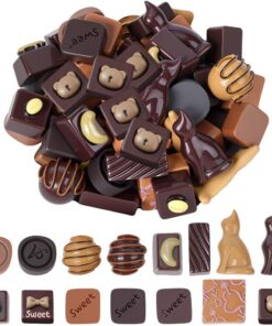 SUNNYCLUE 1 caja de 60 mini Chocolates Artificiales de Resina A Granel, Miniaturas de Simulación 3D Marrón, Figuras de Comida de Postre Falsas, Dijes para el Hogar, la Oficina, el Escritorio, Suminist | Paquete a granel, simulación en miniatura 3D, arte marrón, reutilizables, amuletos de figura alimentaria