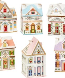 Mesa Adornos de Navidad para especias, mini vacaciones de Navidad, pueblo, casa de especias, juego de decoración del hogar para azúcar, almacenamiento de cocina, 6 unidades
