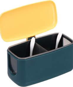 sourcing map Juego de 2 recipientes para sal y azúcar, 20 x 10 x 10 cm, tarro de condimentos con tapa, recipiente de plástico para especias y caja de condimentos para cocina, café, bar, sal y especias