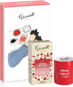 Granell Pack Regalo Café Molido 100% Arábica, Aroma Fresas con Nata, Tueste Natural, 250g, con Taza