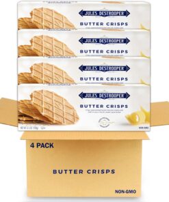Jules Destrooper Butter Crisps. 3.5 Oz. [Pack of 4] | Galletas gofres caramelizadas, lácteos Kosher certificados, galletas auténticas fabricadas en Bélgica