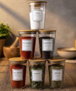 Juego de 12 tarros de especias de 400 ml con tapas de bambú, 6 x 6 x 10 cm, diseño elegante y transparente para una organización óptima de la cocina