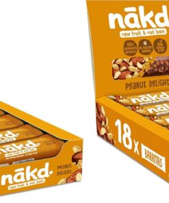 Nākd. Peanut Delight - Barritas Raw de Fruta y Frutos Secos - 100% Ingredientes Naturales - Sin Azúcar Añadido - 18 x 35g (Paquete de 2)