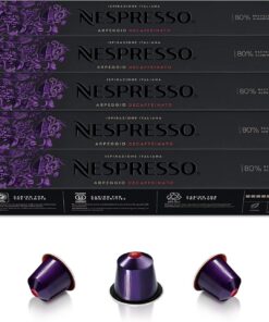 Nespresso Original Cápsulas de Café Descafeinado Arpeggio, 50 Cápsulas para Máquina de Café, Cafetera, Tueste Intenso con Notas de Cacao
