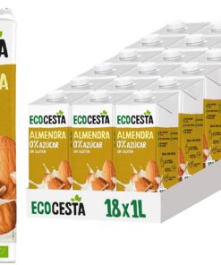 Ecocesta - Pack de 18 Unidades de 1 L de Bebida Ecológica Vegetal de Almendra - Sin Azúcar Añadido y Sin Gluten - Apto para Veganos
