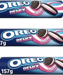 Oreo Remix Galletas de Cacao Rellenas de Crema Sabor Frambuesa y Vainilla 157g (Paquete de 3)