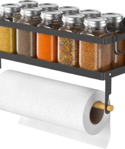 Estante magnético para especias con soporte para toallas de papel, rollo y ganchos, organizador de condimentos plegable para refrigerador, montado en la pared