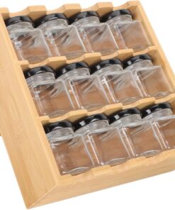STOBAZA Especiero de Cocina Madera y Vidrio, Gran Capacidad Estante de Almacenamiento de Cocina de Varias Capas Organizador de Condimentos para Botellas y Tarros de Especias Pared
