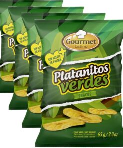 Platanitos Verdes - Bolsa Individual de 65 g - Sabor Salado - Elaborado con Plátano Fresco Verde - Aceite de Girasol 100% - Ideal Como Aperitivo - Gourmet Latino (Paquete de 4)