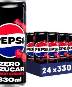 Pepsi zero Cherry Refresco de cola con cero azúcar y cero calorías, pack de 24 latas de 330 ml, 7.92 litros en total