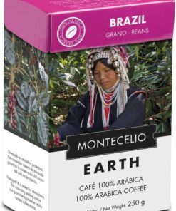 Montecelio - Café En Grano 100% De Brasil. Café Seleccionado De Tueste Natural 100% Arábica. Profunda Acidez Y Gran Cuerpo. Montecelio Earth. Paquete De 250 Gramos.