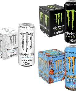 Monster Energy Original, Ultra White, y Mango Loco, Bebida Energética - Pack 12 Latas 500ml - 4 latas de cada sabor