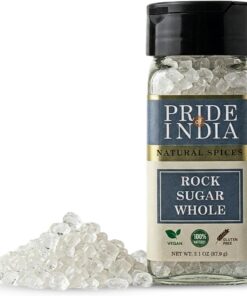 Orgullo de la India - Azúcar de roca cristalina natural entera - tarro de tamiz doble de 3.1 oz (88 gm), auténticos cristales de azúcar de la India, utilizados para endulzar la leche
