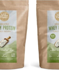 Organic Whey Protein - Purely Natural - 80% Proteína - Proteína de suero Orgánico - Sin Aditivos - Libre de GMO - Sin Soja - 500g (Paquete de 2)