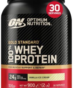 Optimum Nutrition Gold Standard 100% Whey Proteína en Polvo, 900g | Vanilla Ice Cream, 30 Servings, 24 g de Proteína,BCAA,Favorece el Crecimiento y la Recuperación Muscular